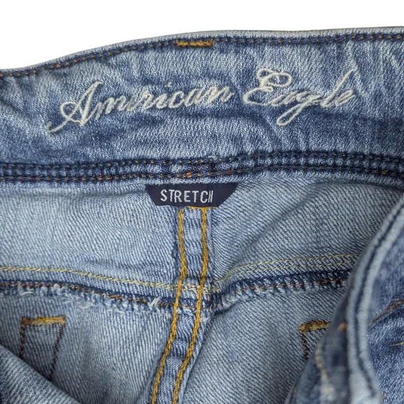 American Eagle Slim Boot Jeans Sz 10 Y2K Low Rise Stretch Distressed Light Wash - Picture 14 of 16